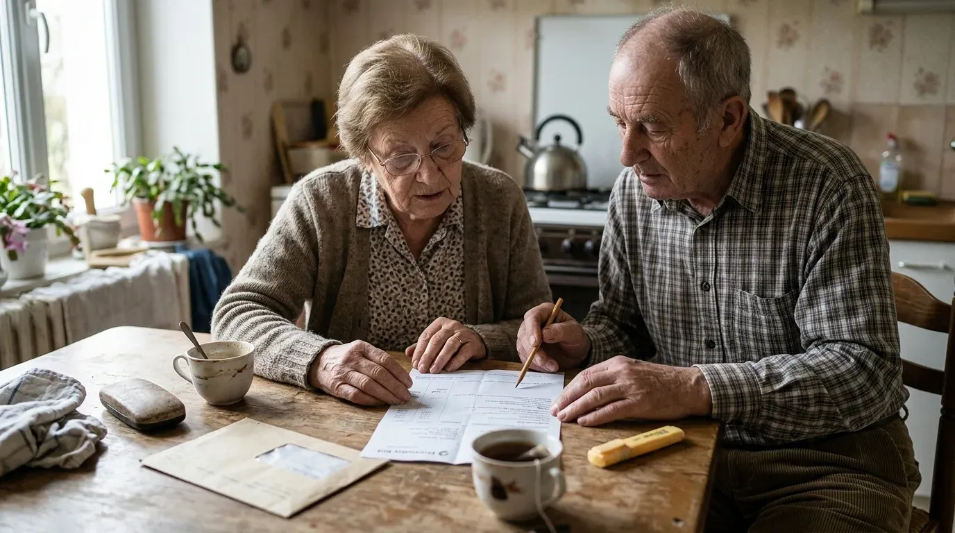 Une personne examine une facture d'électricité posée sur une table de cuisine